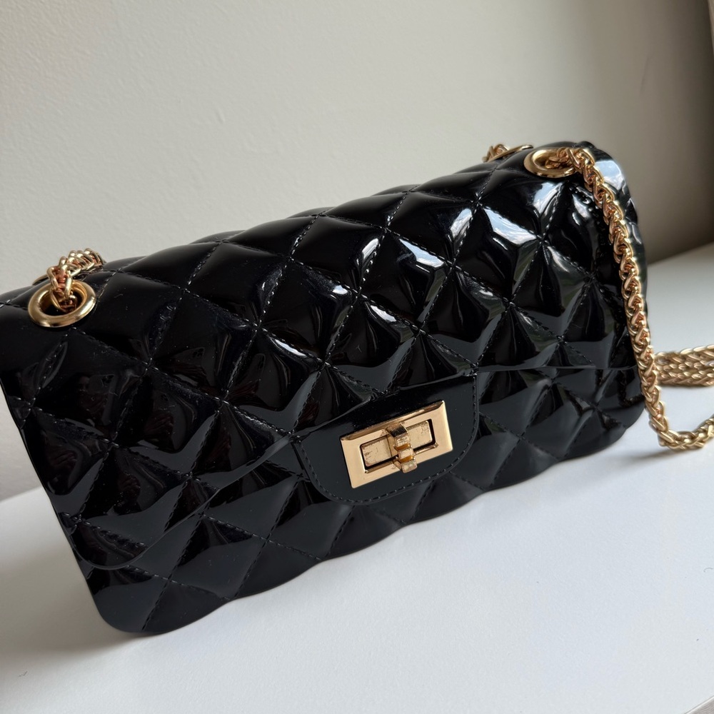 Elegant Black Plastic Quilted Handbag